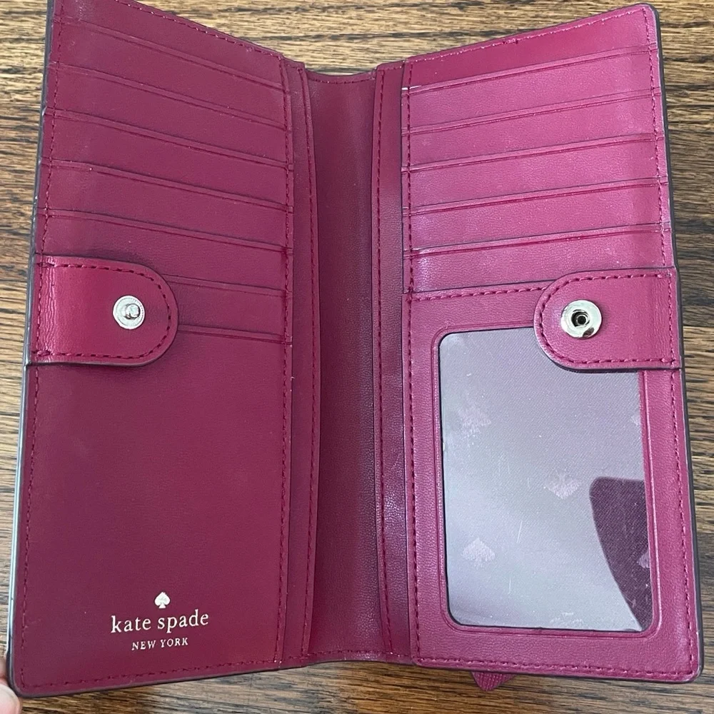 Kate Spade Leather Snap Closure Bi-Fold Wallet in Wine Color